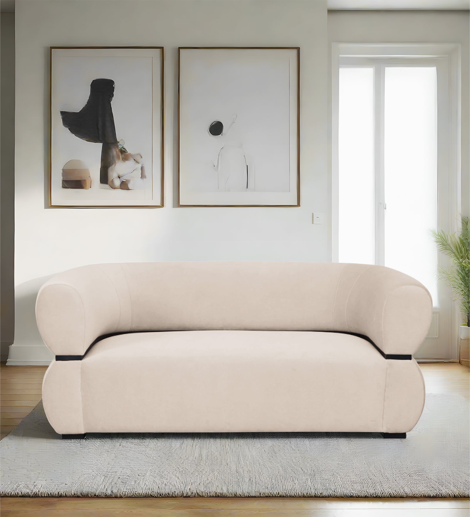 Kula Velvet 2 Seater Sofa In Camel Beige Colour