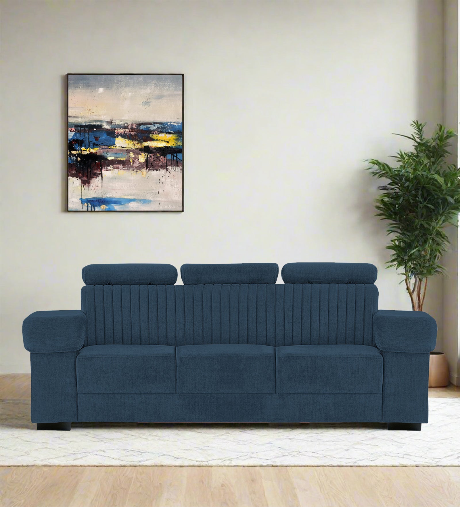 Draco Fabric 3 Seater Sofa In Light Blue Colour