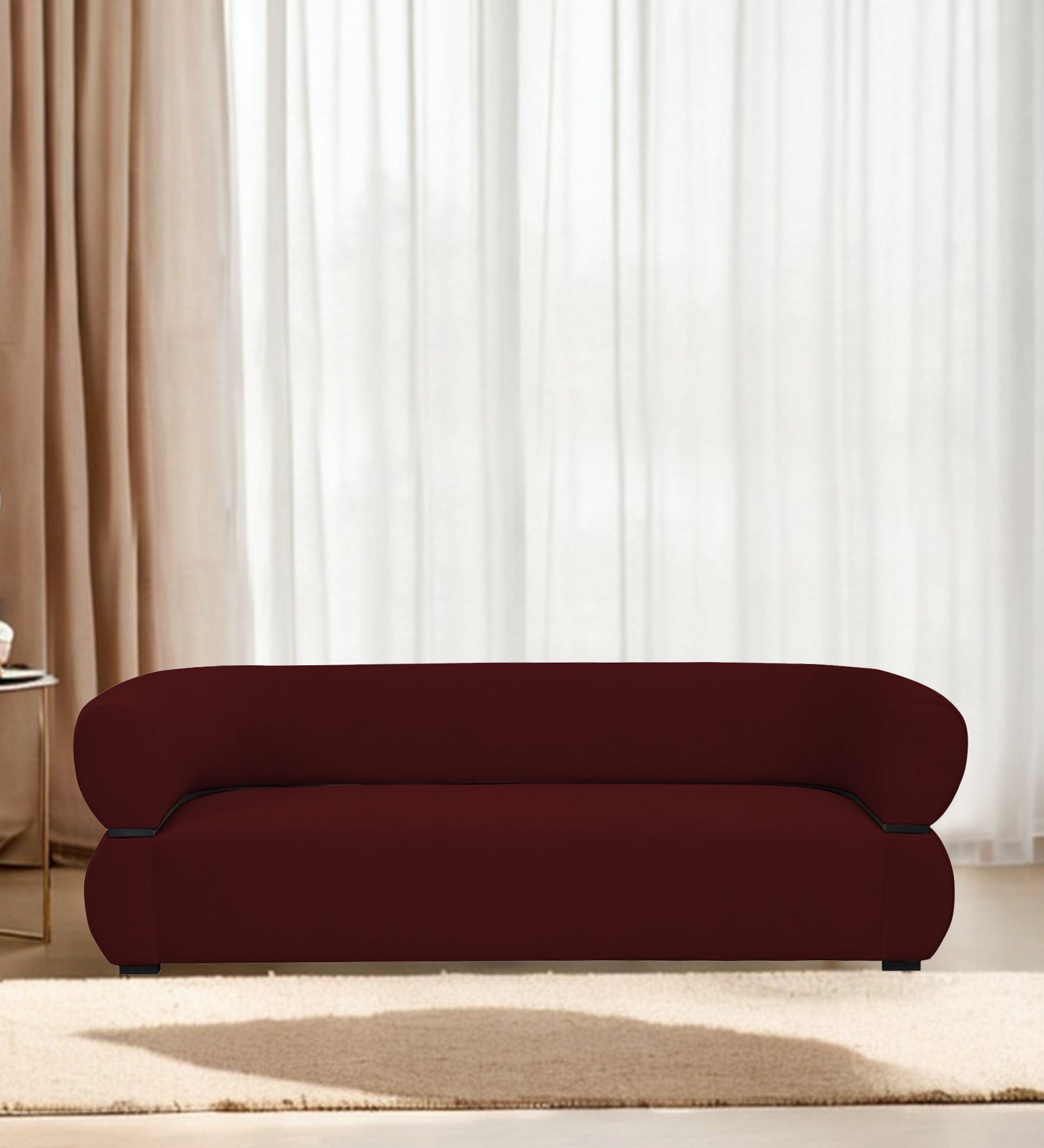 Kula Velvet 3 Seater Sofa In Blood Maroon Colour