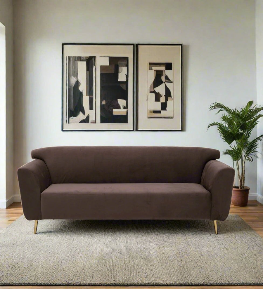 Happy 3 Seater Velvet Sofa - Mocha Brown by Febonic Living