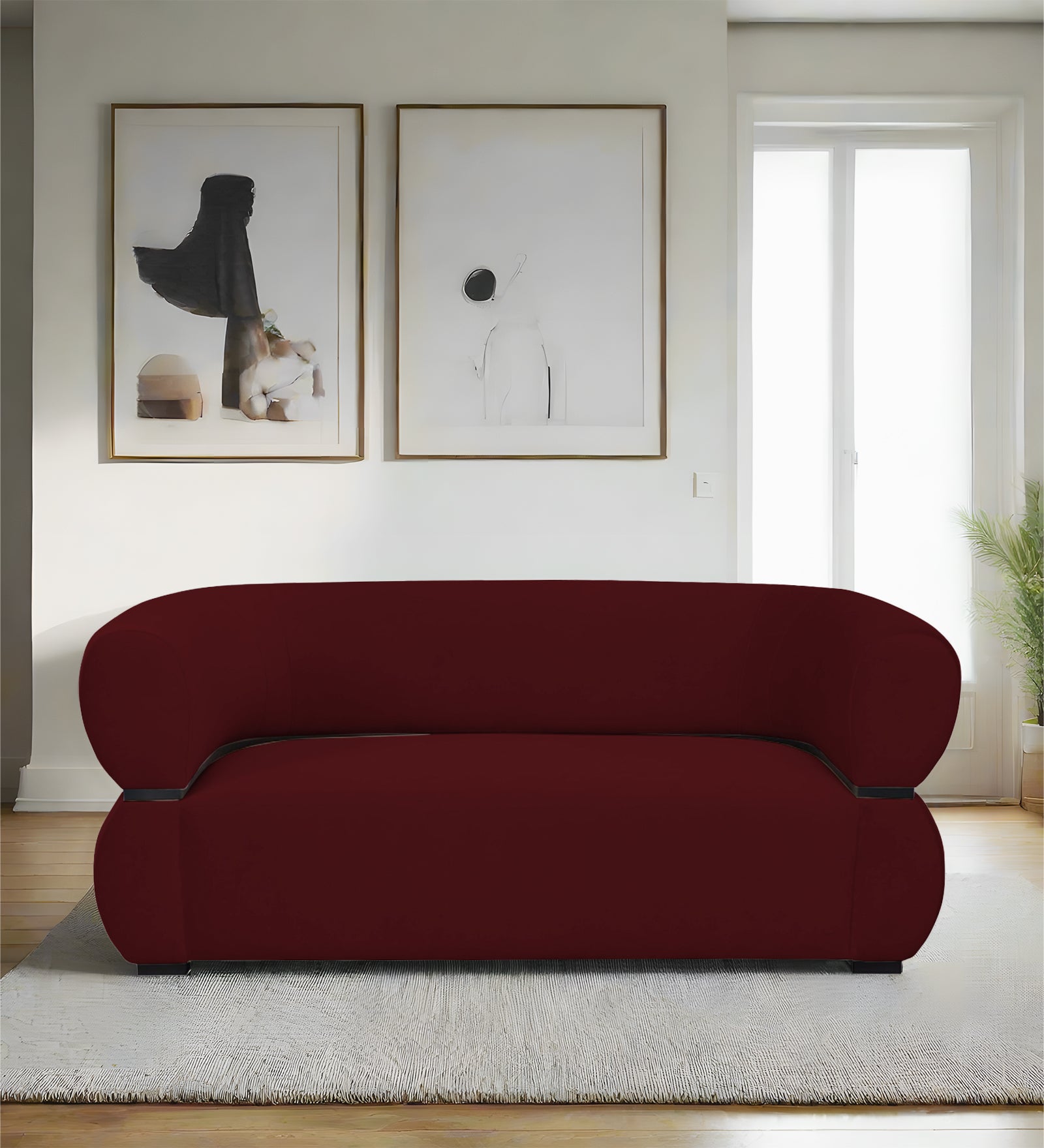 Kula Velvet 2 Seater Sofa In Dark Maroon Colour