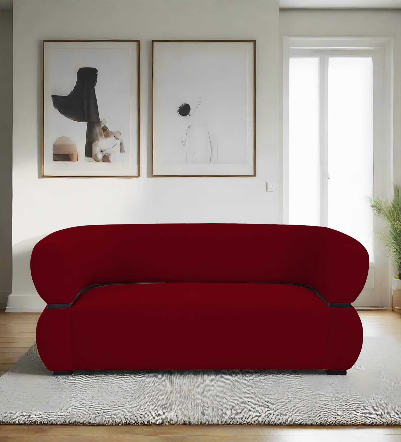 Kula Velvet 2 Seater Sofa In Cherry Red Colour