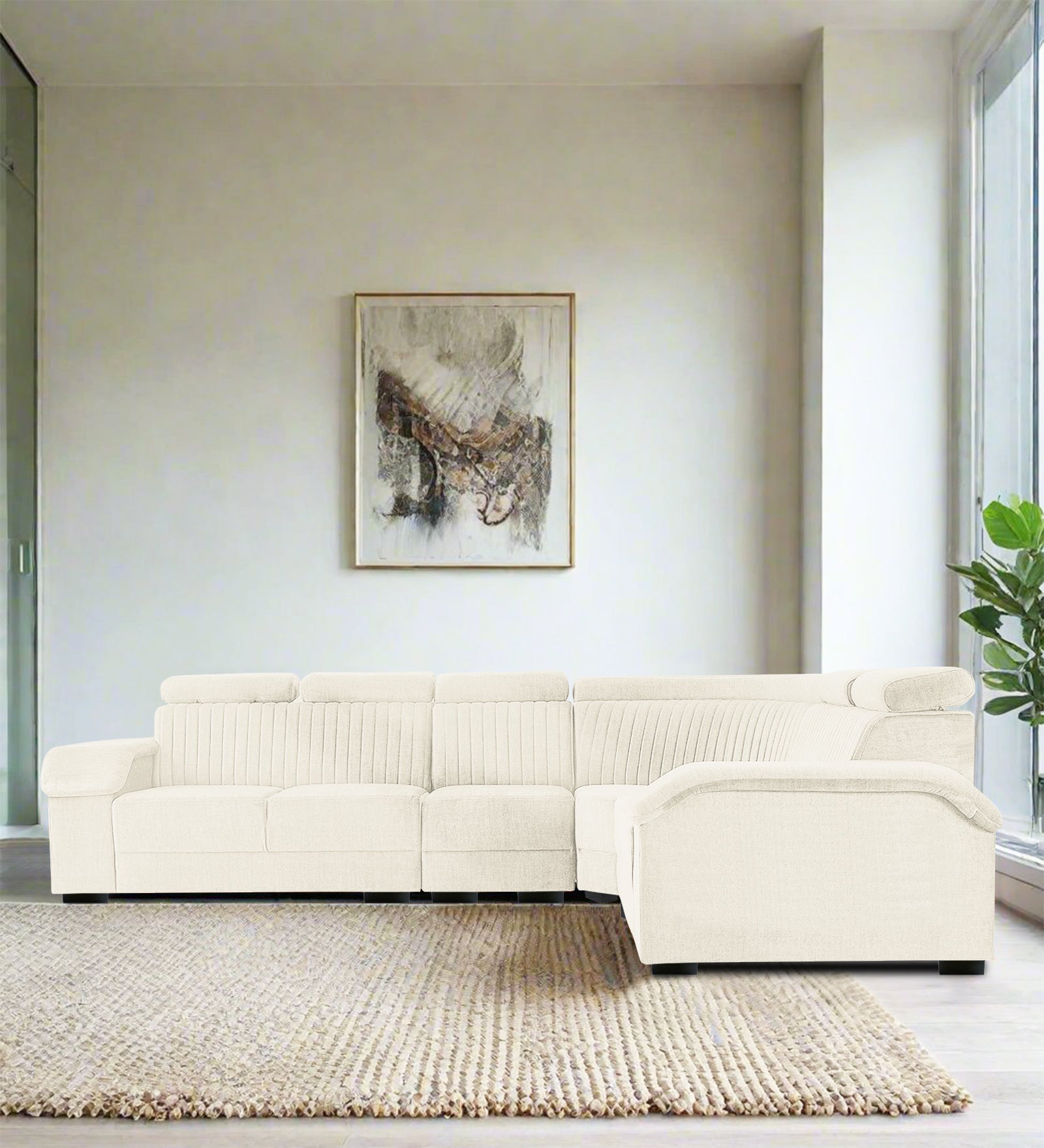 Draco Fabric 6 Seater Corner Sofa In Ivory Cream Colour