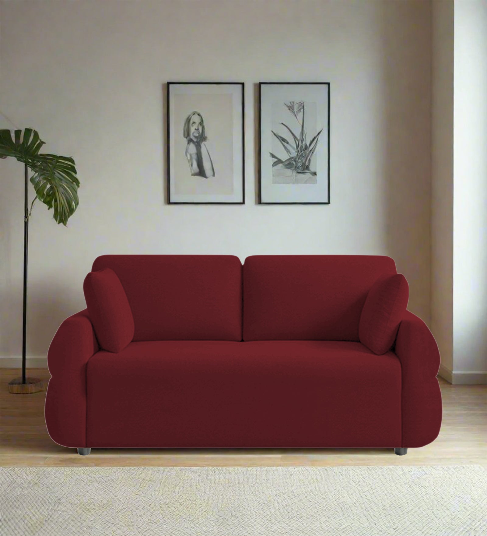 Jack Fabric 2 Seater Sofa In Blood Maroon Colour