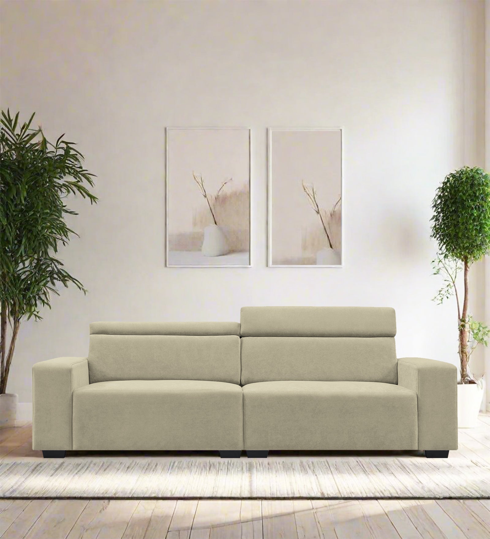 Hiro Fabric 3 Seater Sofa In Carnival Beige Colour