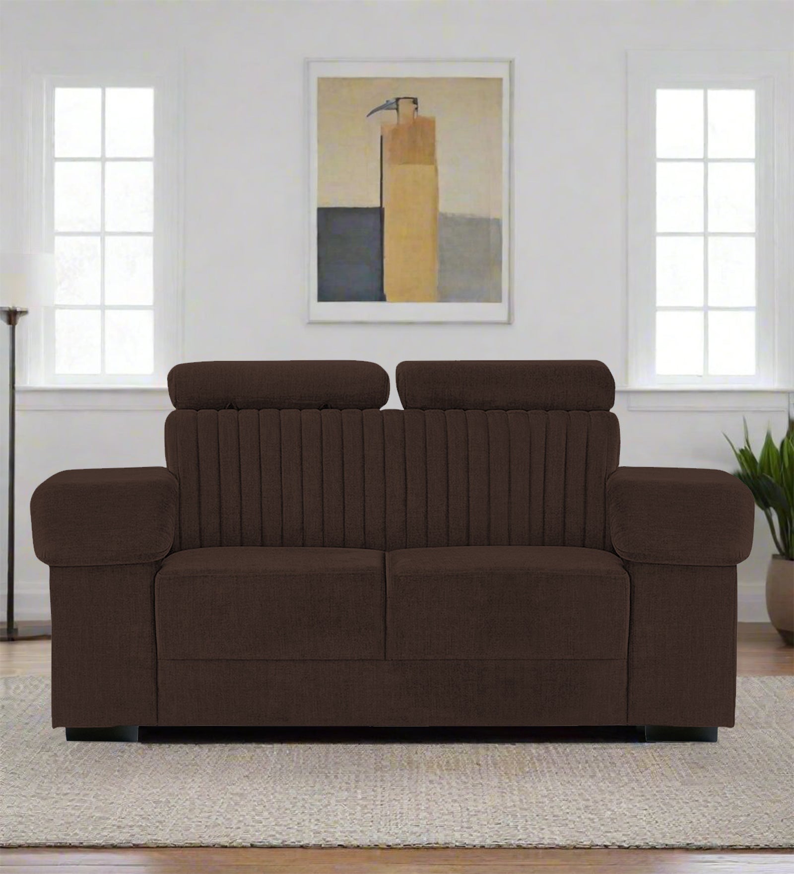 Draco Fabric 2 Seater Sofa In Coffee Brown Colour