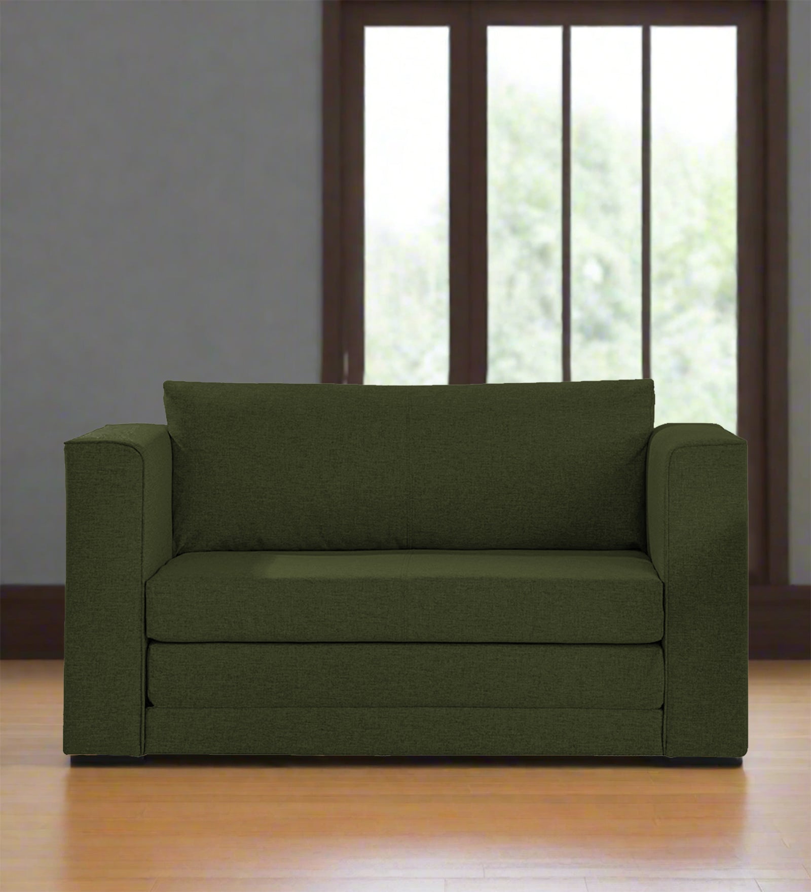 Kenia Fabric 2 Seater Convertible Sofa Cum Bed in Olive Green Colour