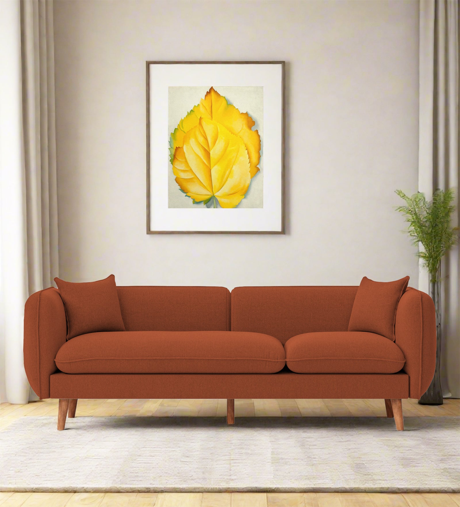 Reva Fabric 3 Seater Sofa In Royal Orange Colour - Febonic Living