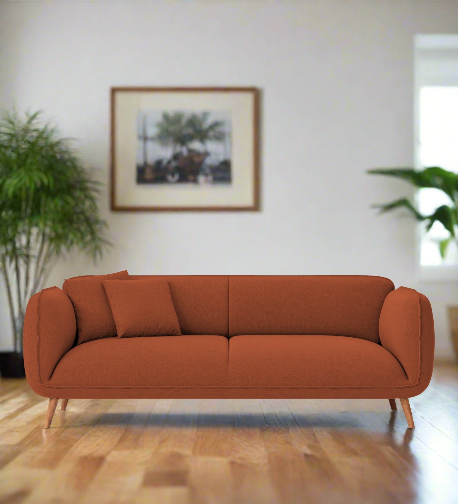 Zia Fabric 3 Seater Sofa In Royal Orange Colour