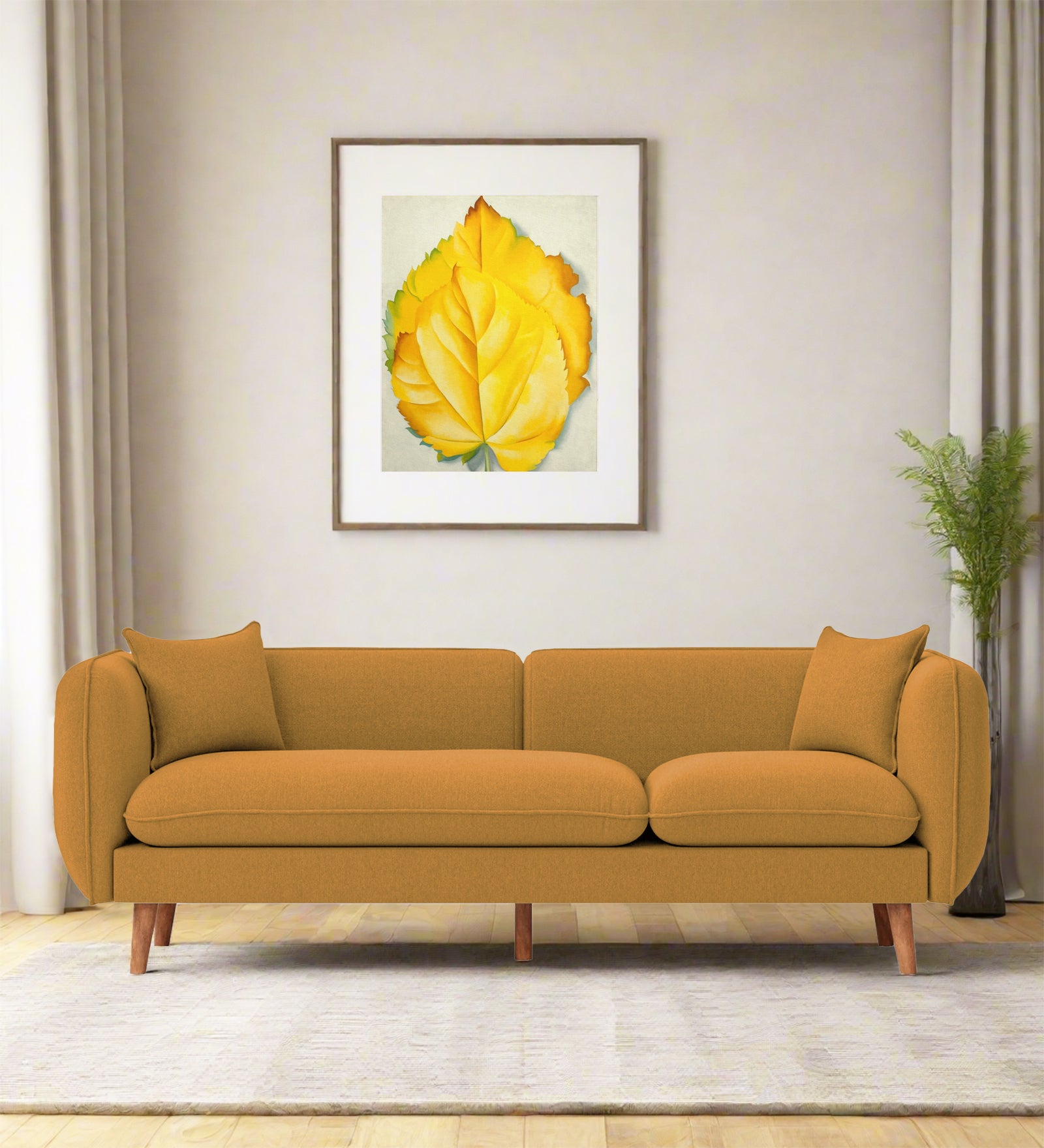 Reva Fabric 3 Seater Sofa In Corn Yellow Colour