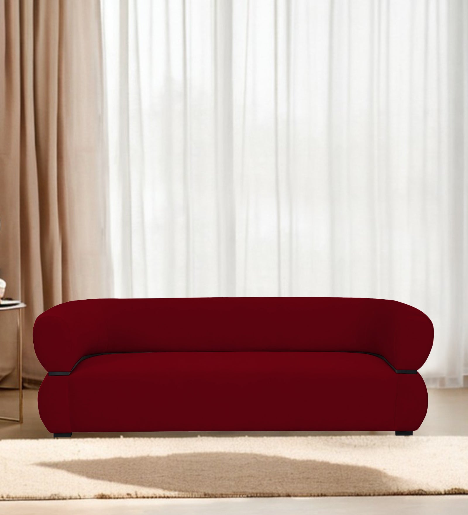 Kula Velvet 3 Seater Sofa In Cherry Red Colour