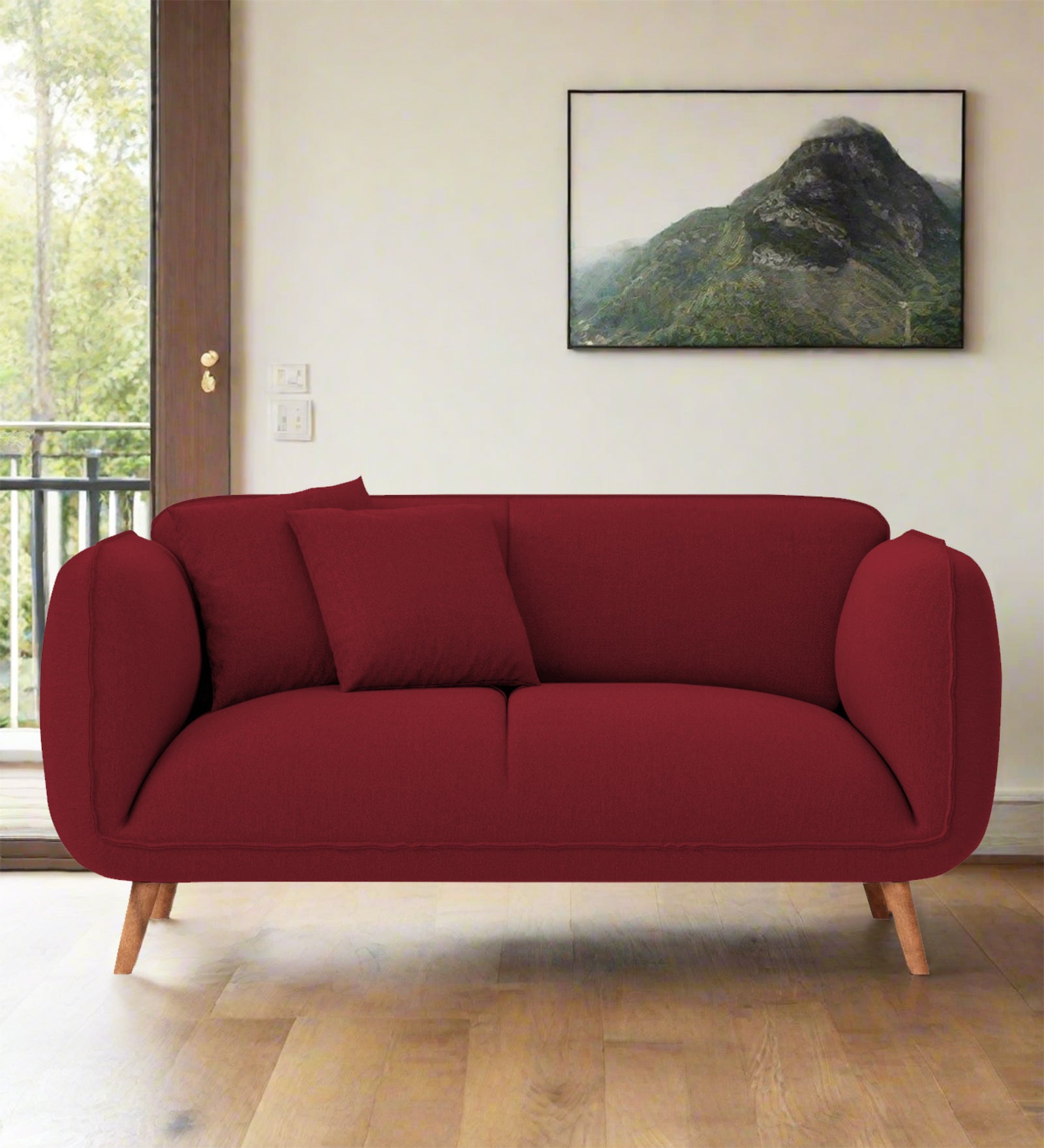 Zia Fabric 2 Seater Sofa In Chilli Red Colour