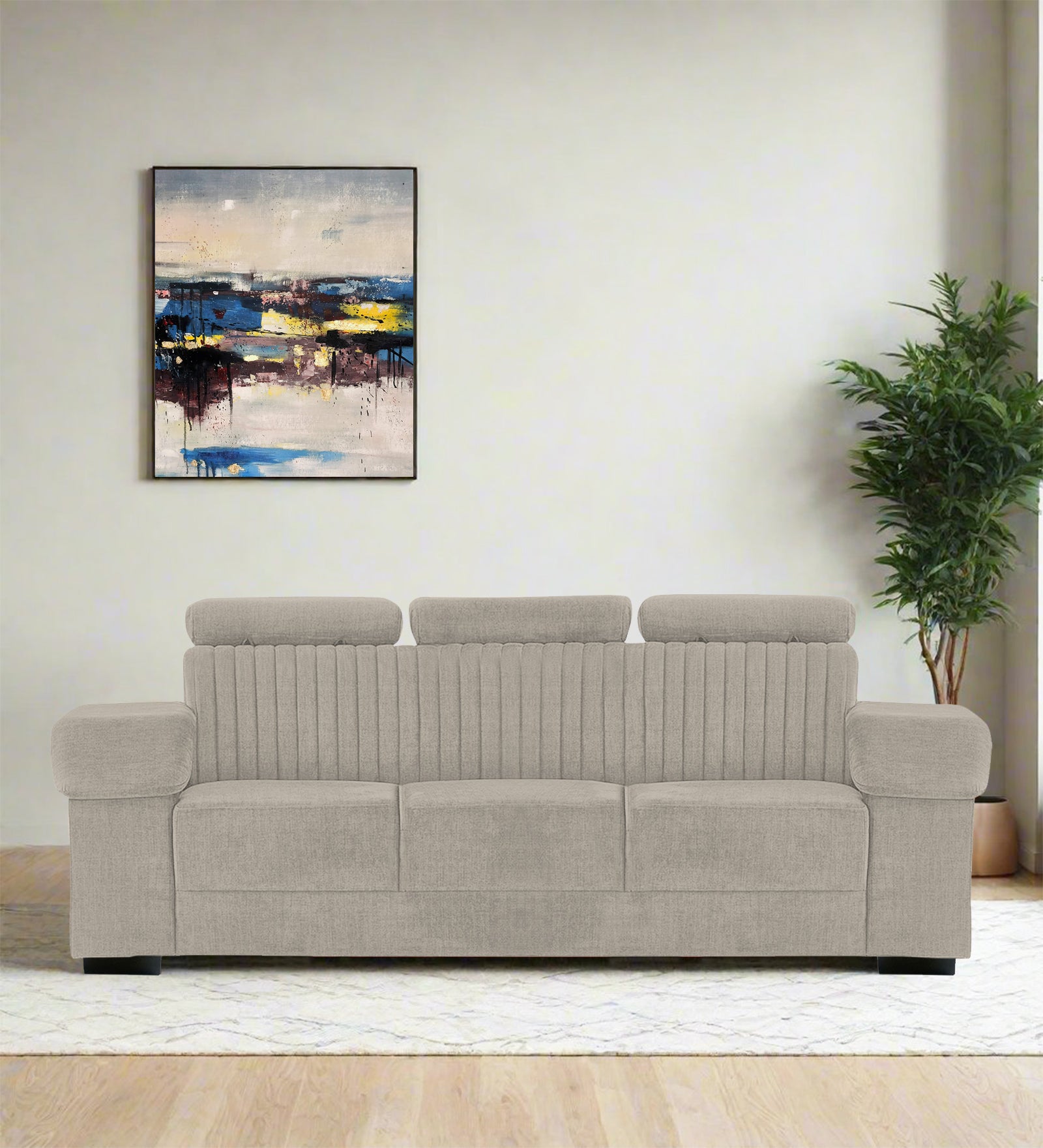 Draco Fabric 3 Seater Sofa In Ash Grey Colour