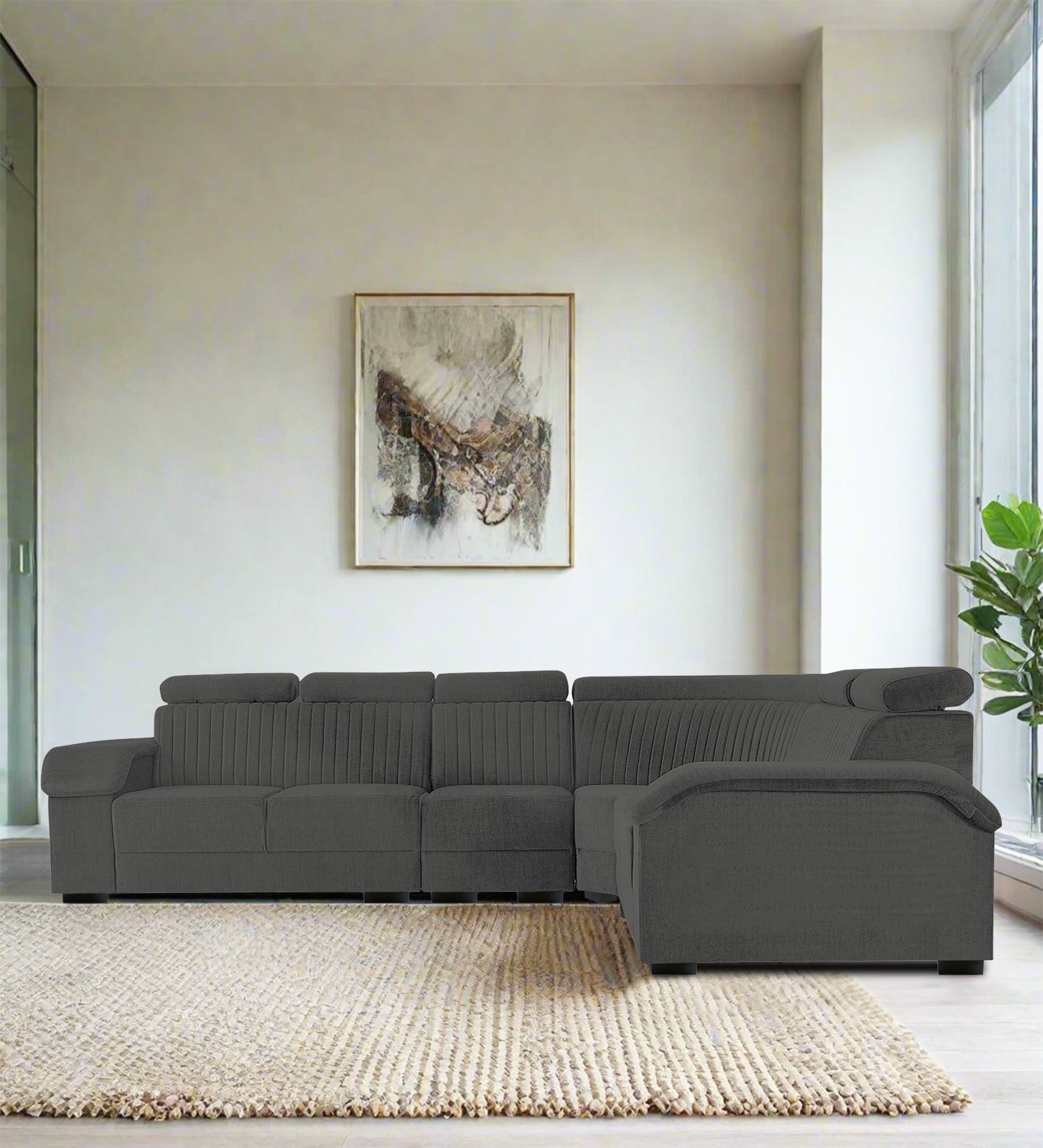 Draco Fabric 6 Seater Corner Sofa In Charcoal Grey Colour