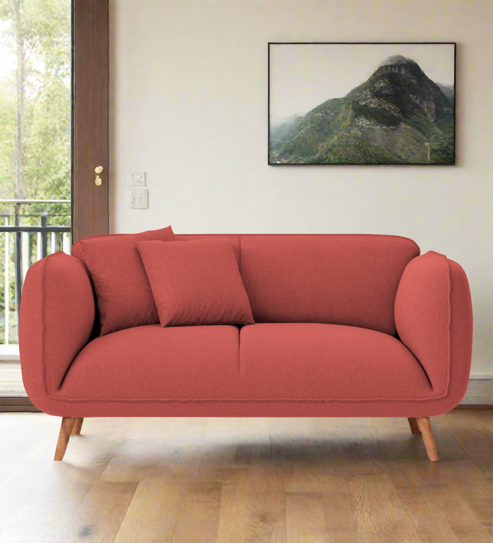 Zia Fabric 2 Seater Sofa In Salmon Pink Colour
