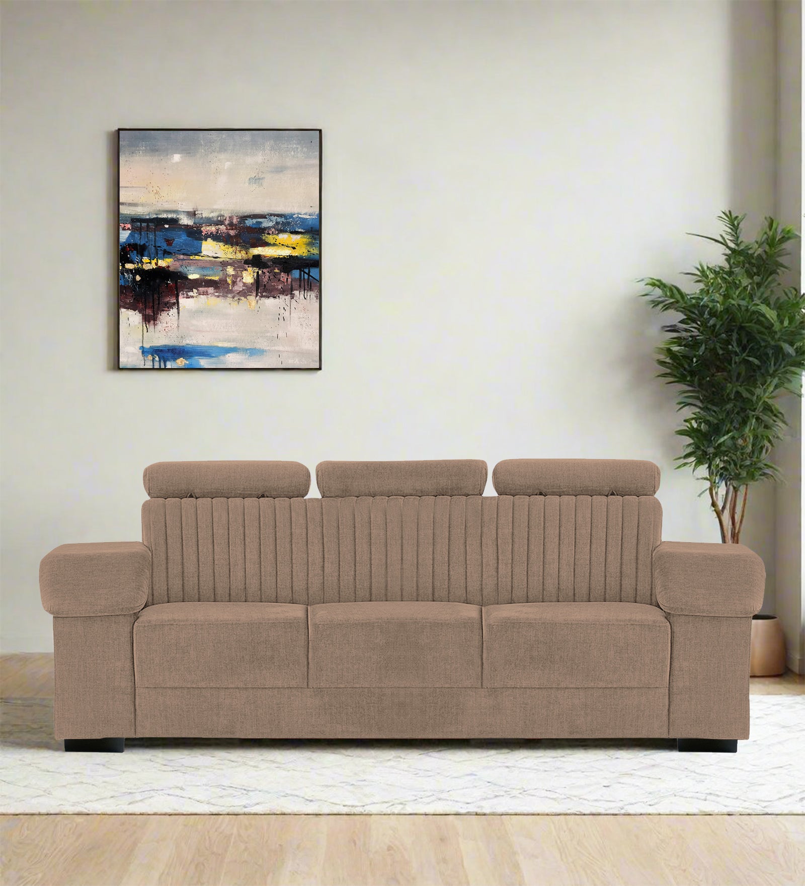 Draco Fabric 3 Seater Sofa In Cookie Beige Colour