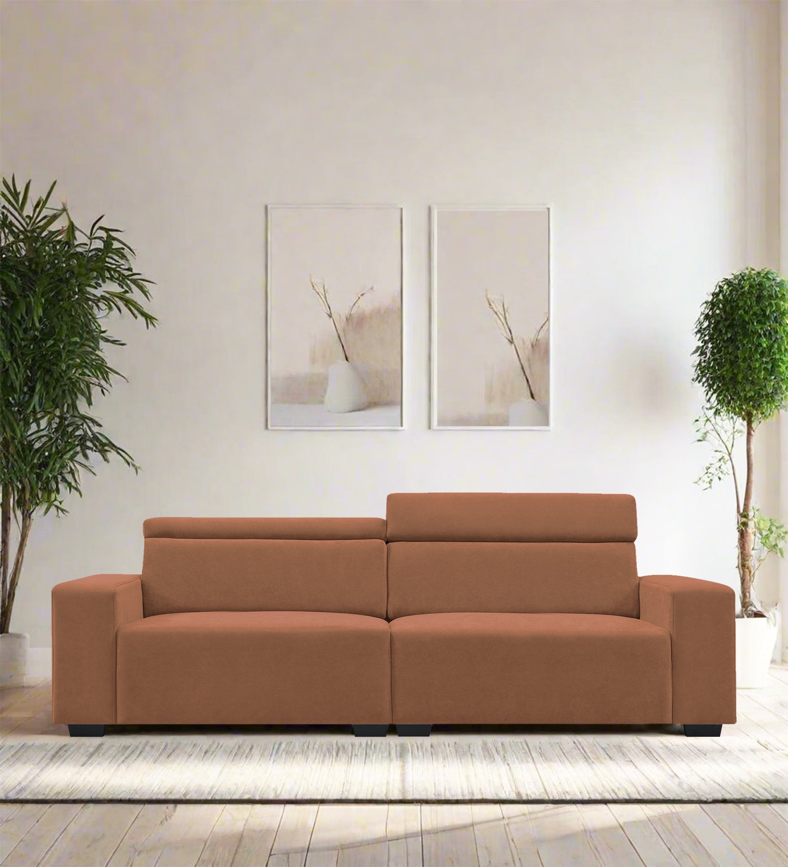 Hiro Fabric 3 Seater Sofa In Caramel Beige Colour