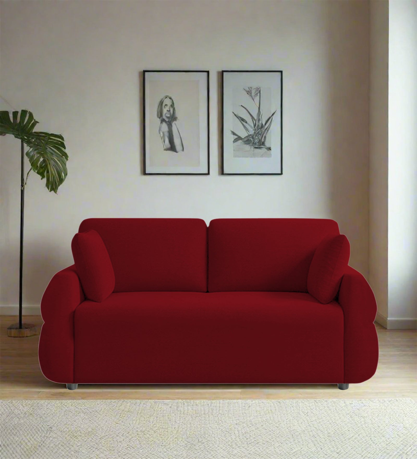 Jack Fabric 2 Seater Sofa In Ruby Red Colour