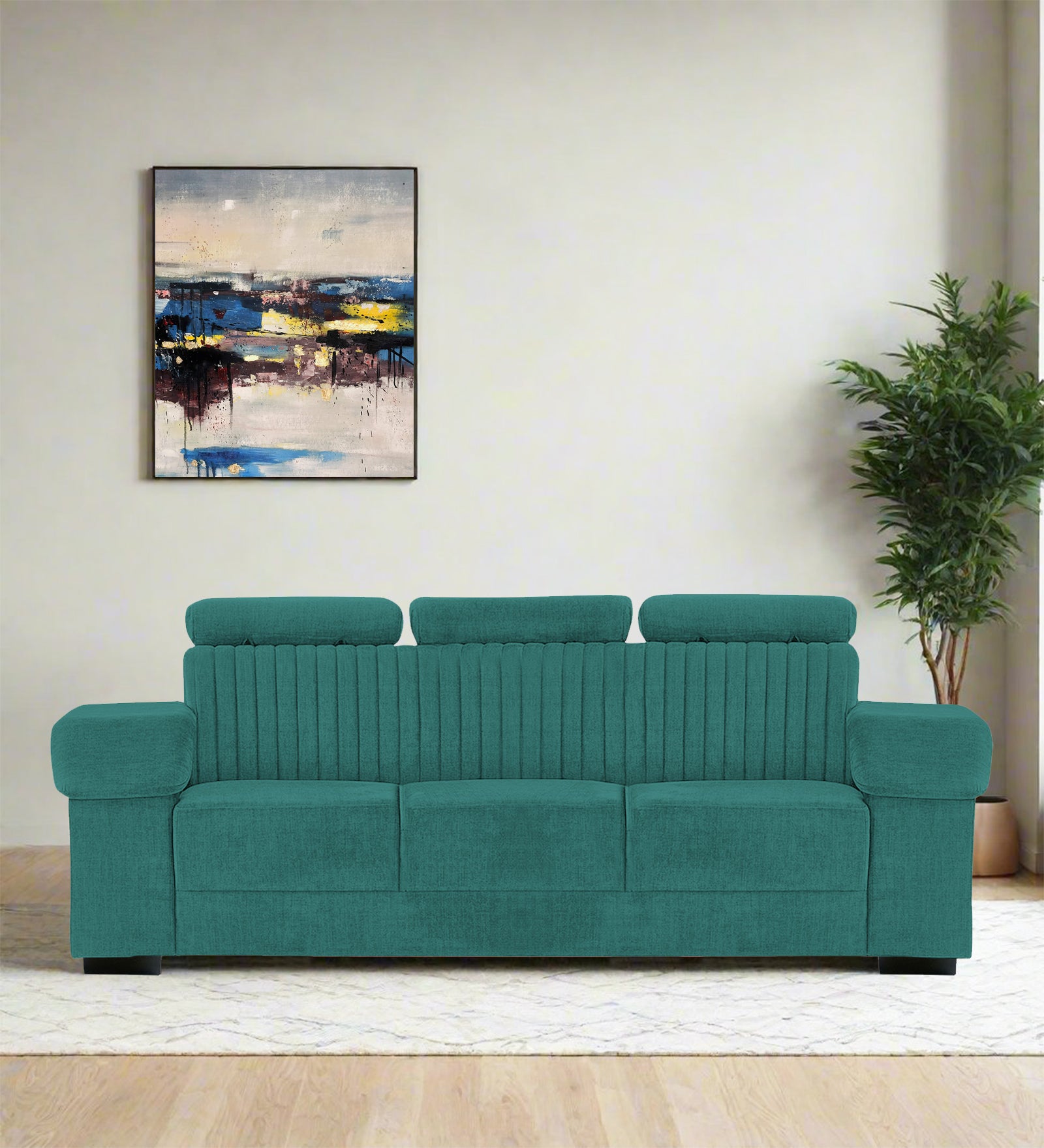 Draco Fabric 3 Seater Sofa In Sea Green Colour