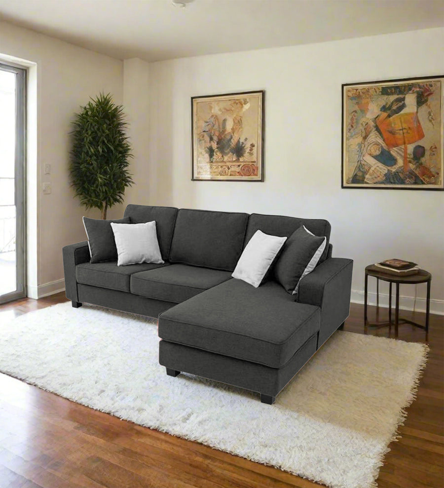 Ladybug  LHS  (2+Lounger) Fabric Sectional Sofa - Charcoal Grey by Febonic Living