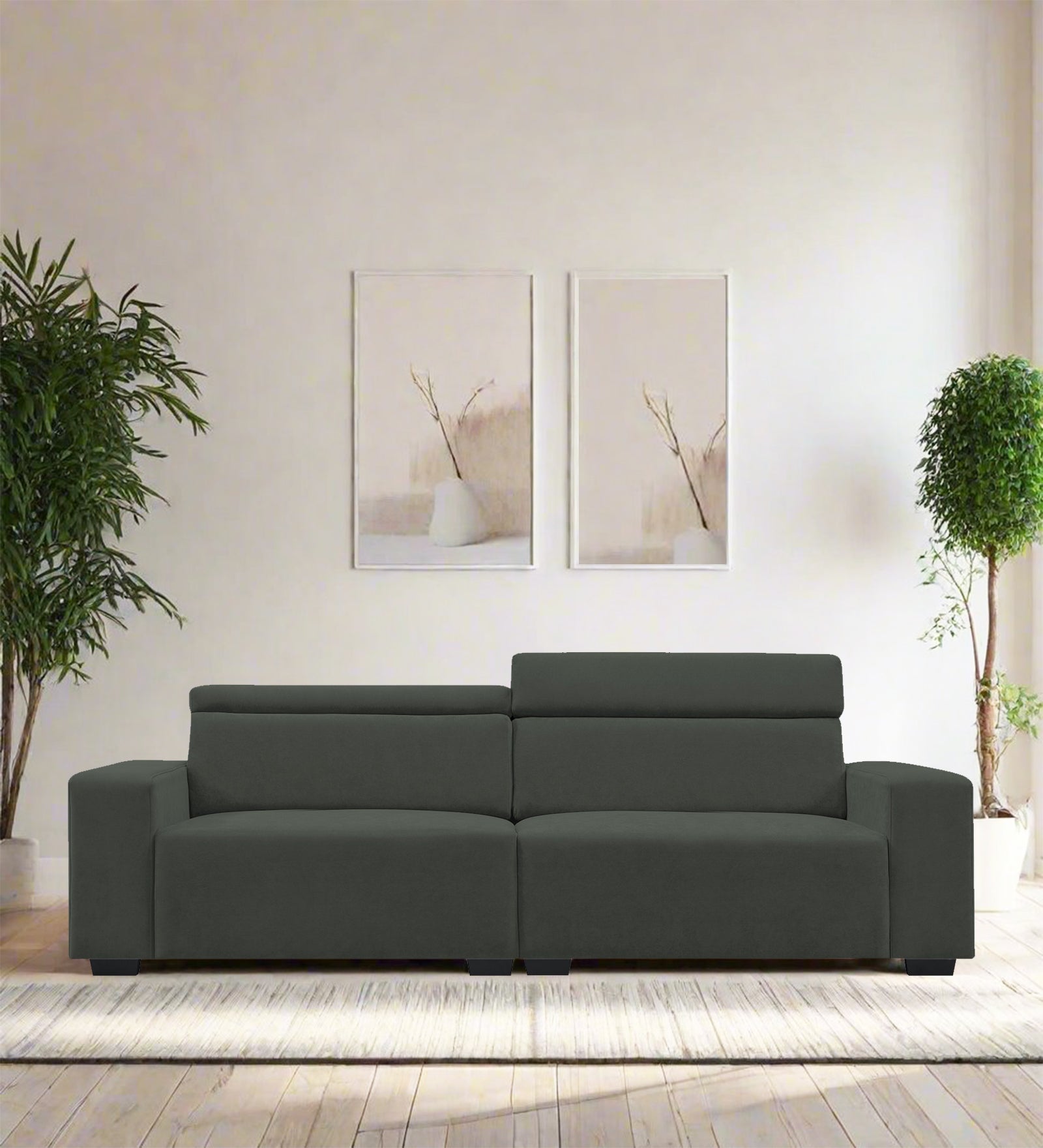 Hiro Fabric 3 Seater Sofa In I-Land Green Colour