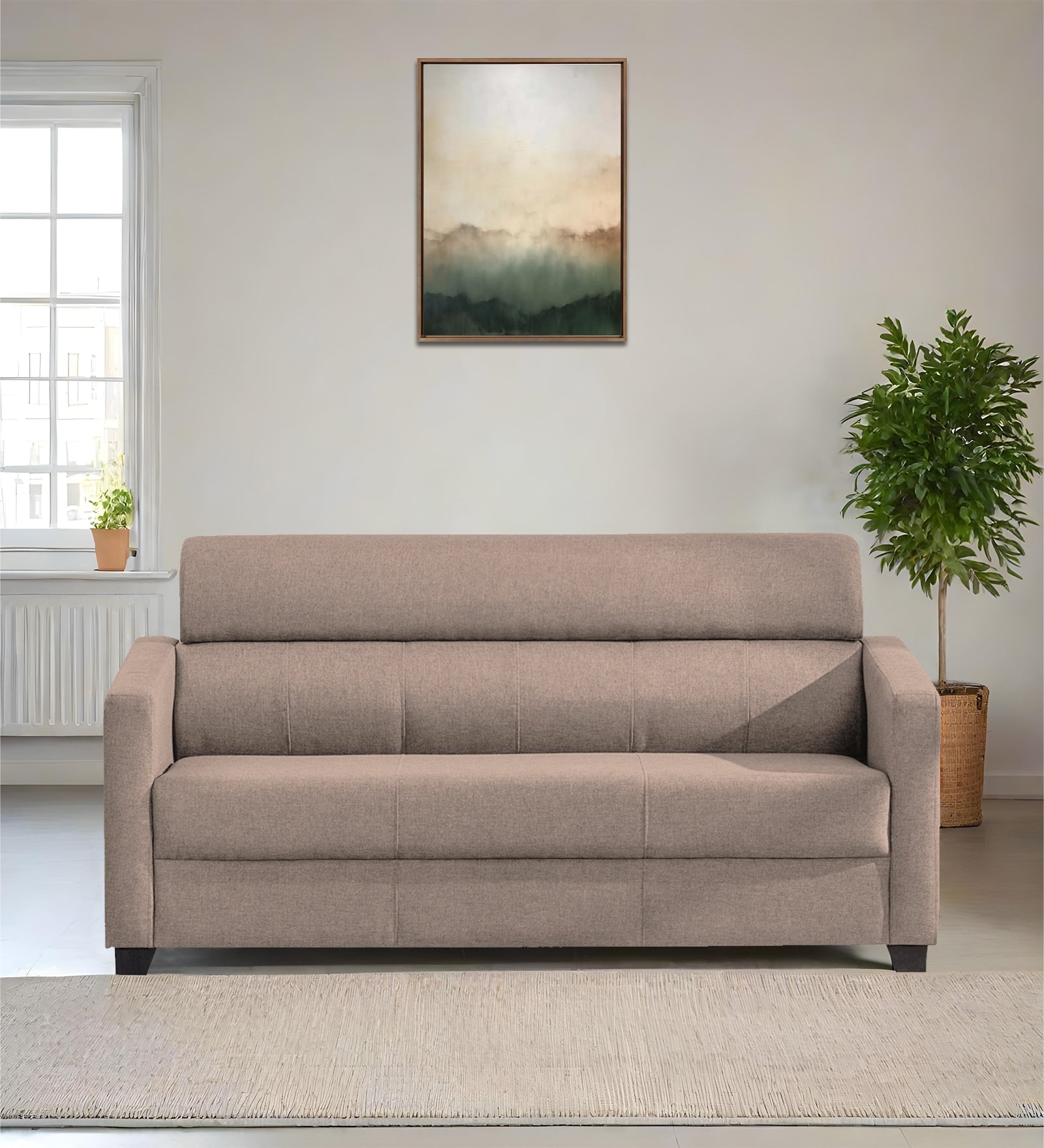 Devo Fabric 3 Seater Sofa in Kadhi Beige Colour