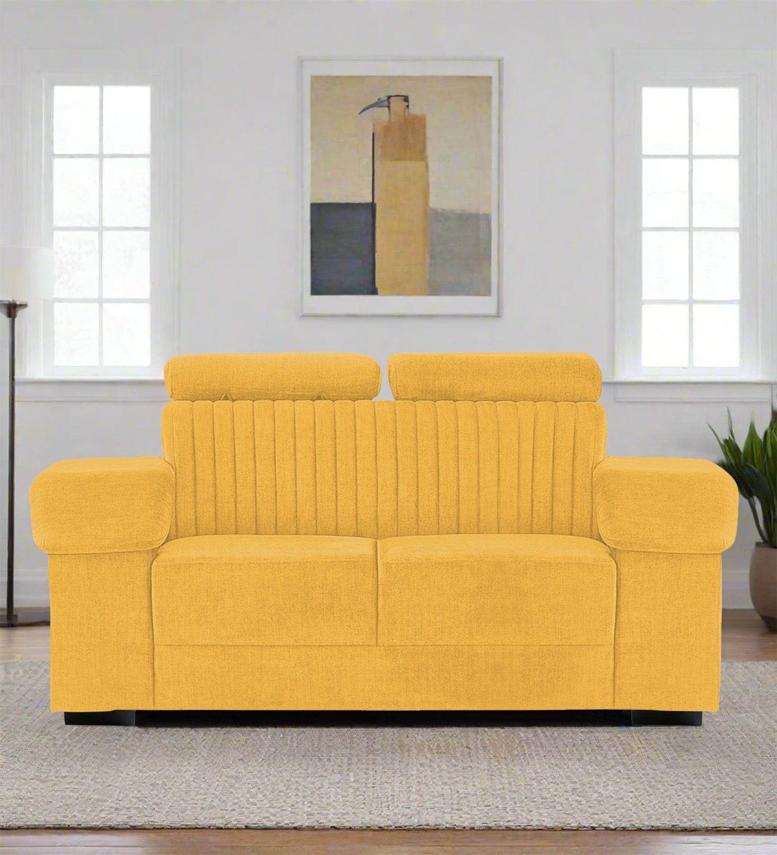 Draco Fabric 2 Seater Sofa In Bold Yellow Colour