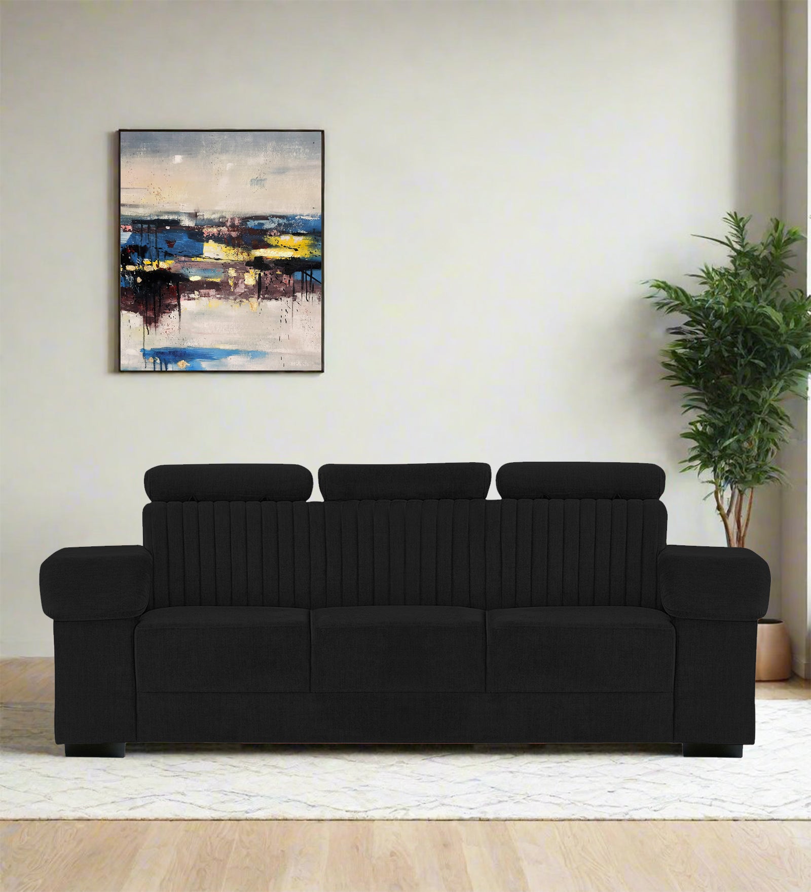 Draco Fabric 3 Seater Sofa In Zed Black Colour