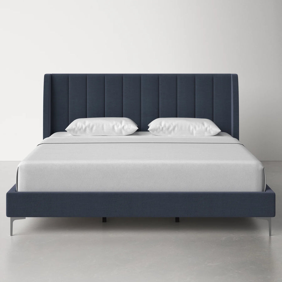 Vitta Fabric Upholstered King Size Bed In Light Blue Colour - Febonic Living