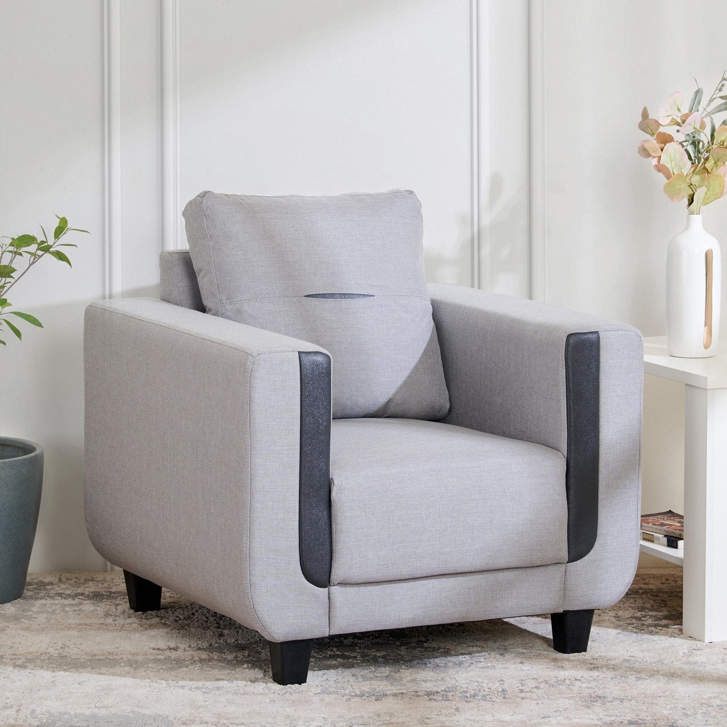 Perry Fabric 1 Seater Sofa in Lit Grey Colour