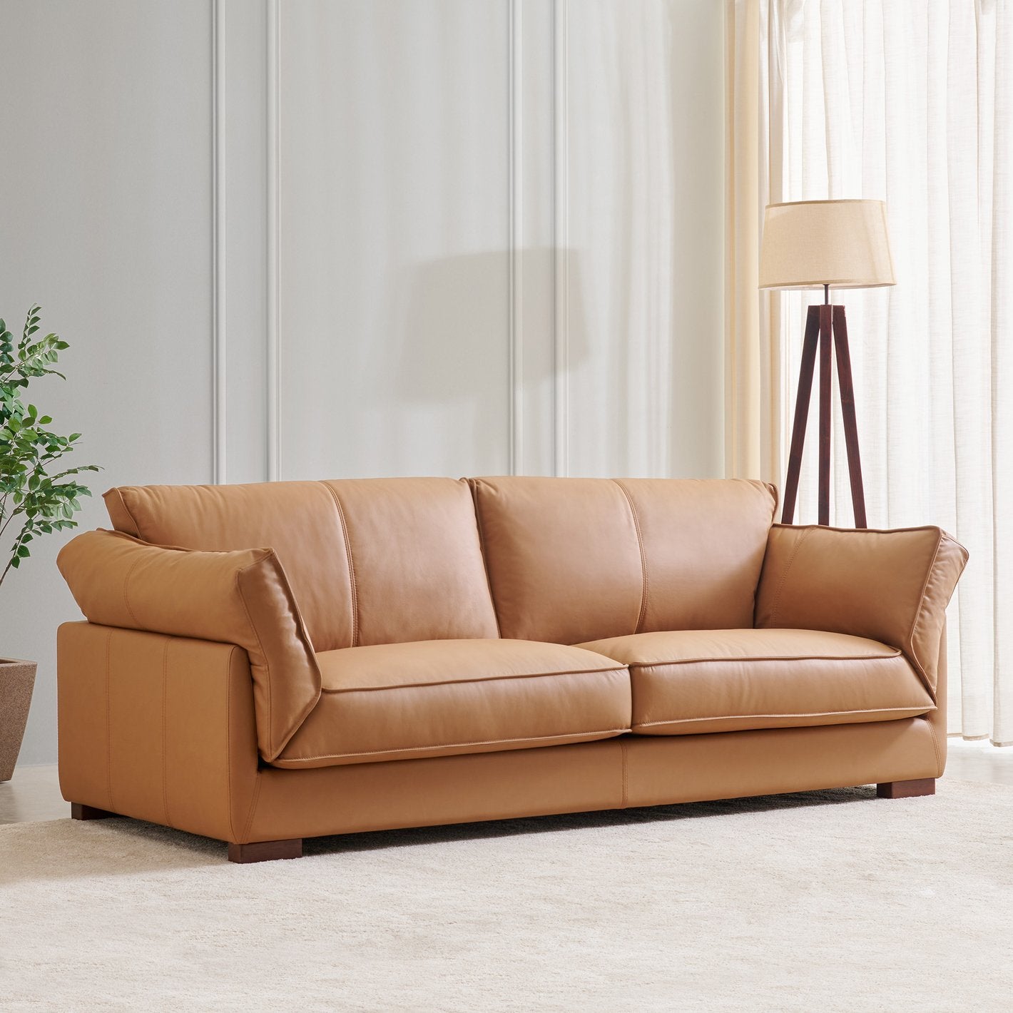 Alexis Leatherette 3 Seater Sofa In Cinnamon Brown Colour