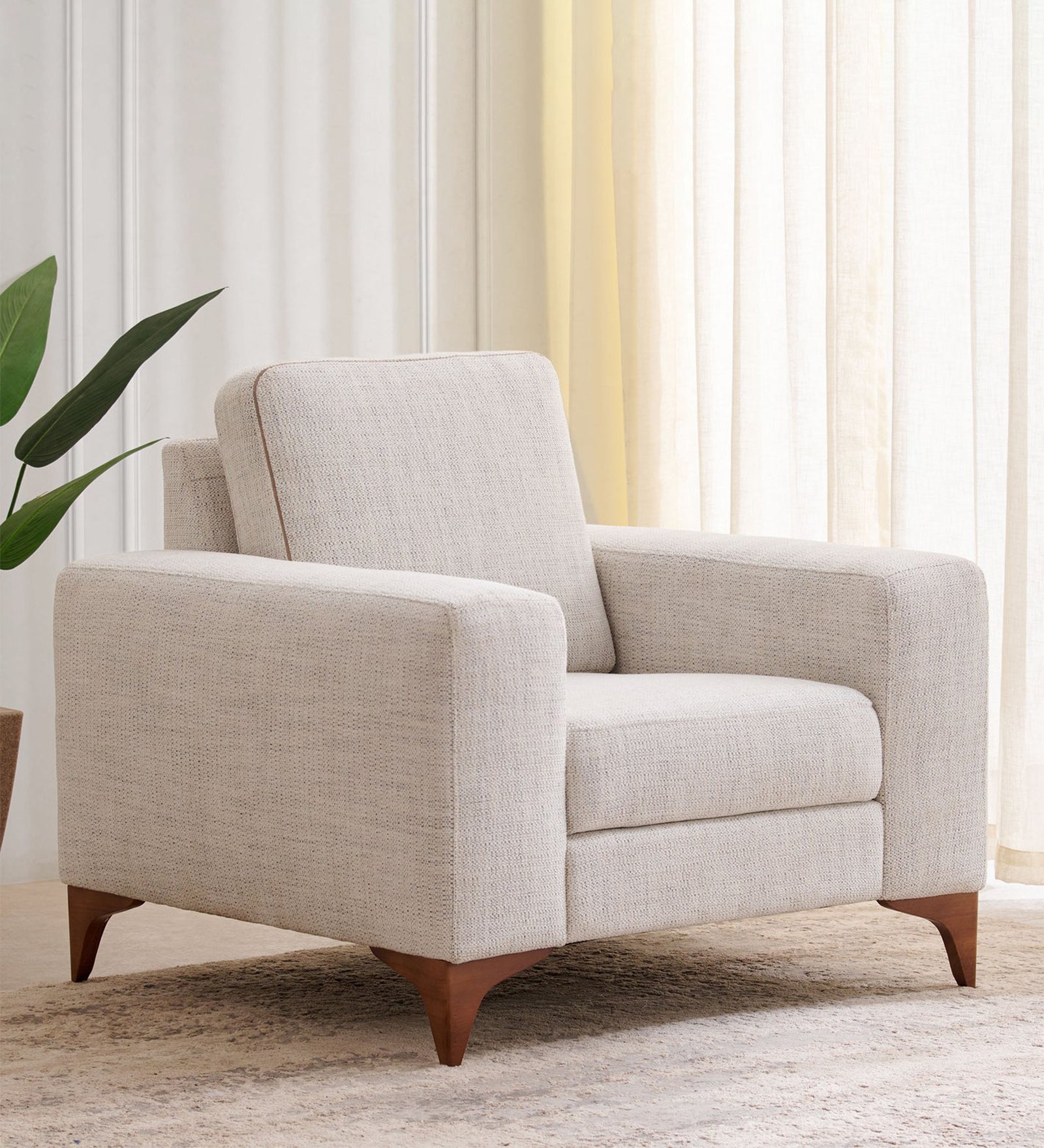 Quebec Fabric 1 Seater Sofa in Mayback Beige Colour