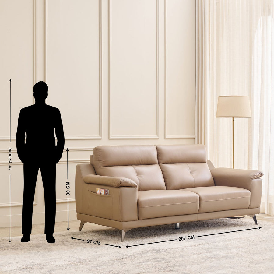 Arya Leatherette 3 Seater Sofa In Sepia Beige Colour - Febonic Living