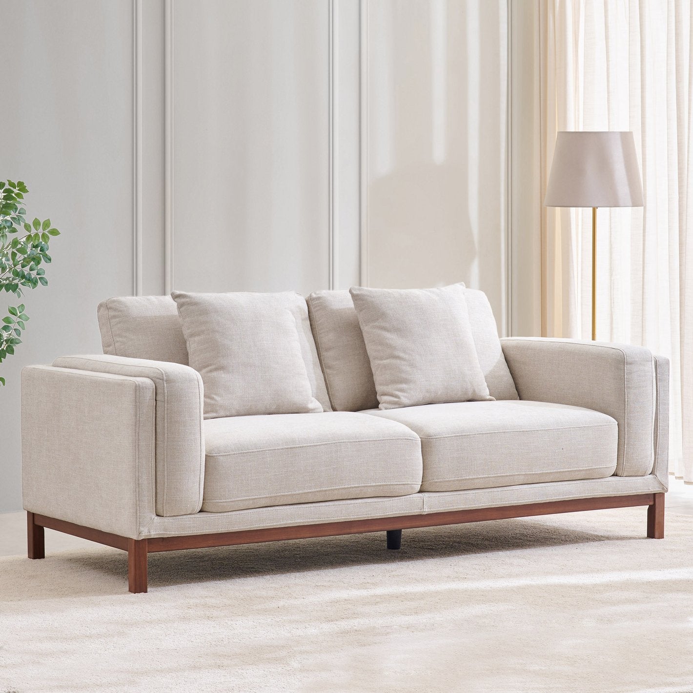 Borry Fabric 3 Seater Sofa In Ivory Cream Colour