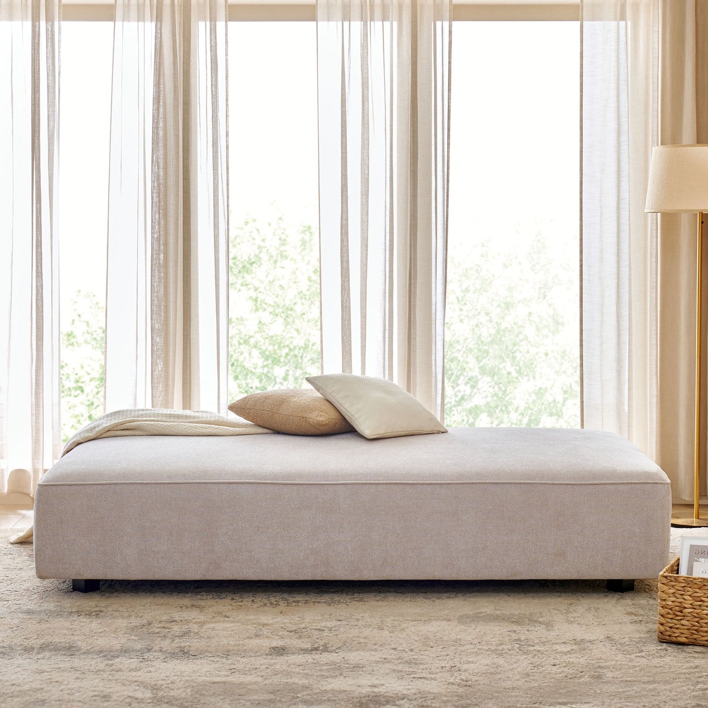 Ebony Fabric Day Bed Sofa In Beige Colour