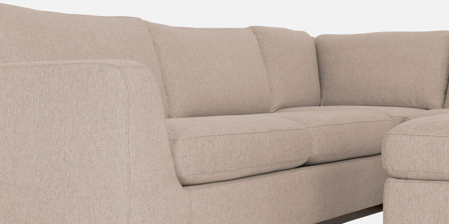 Freedom Velvet 6 Seater Lhs Corner Sofa In Camel Beige Colour With Ottoman - Febonic Living