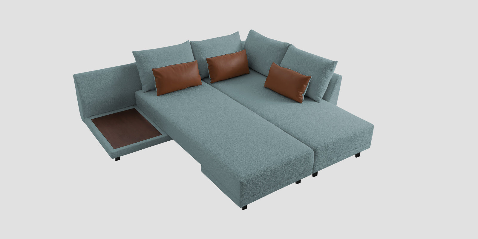 Ira Boucle Fabric LHS 6 Seater Convertible Sofa Cum Bed In Stormy Blue Colour - Febonic Living