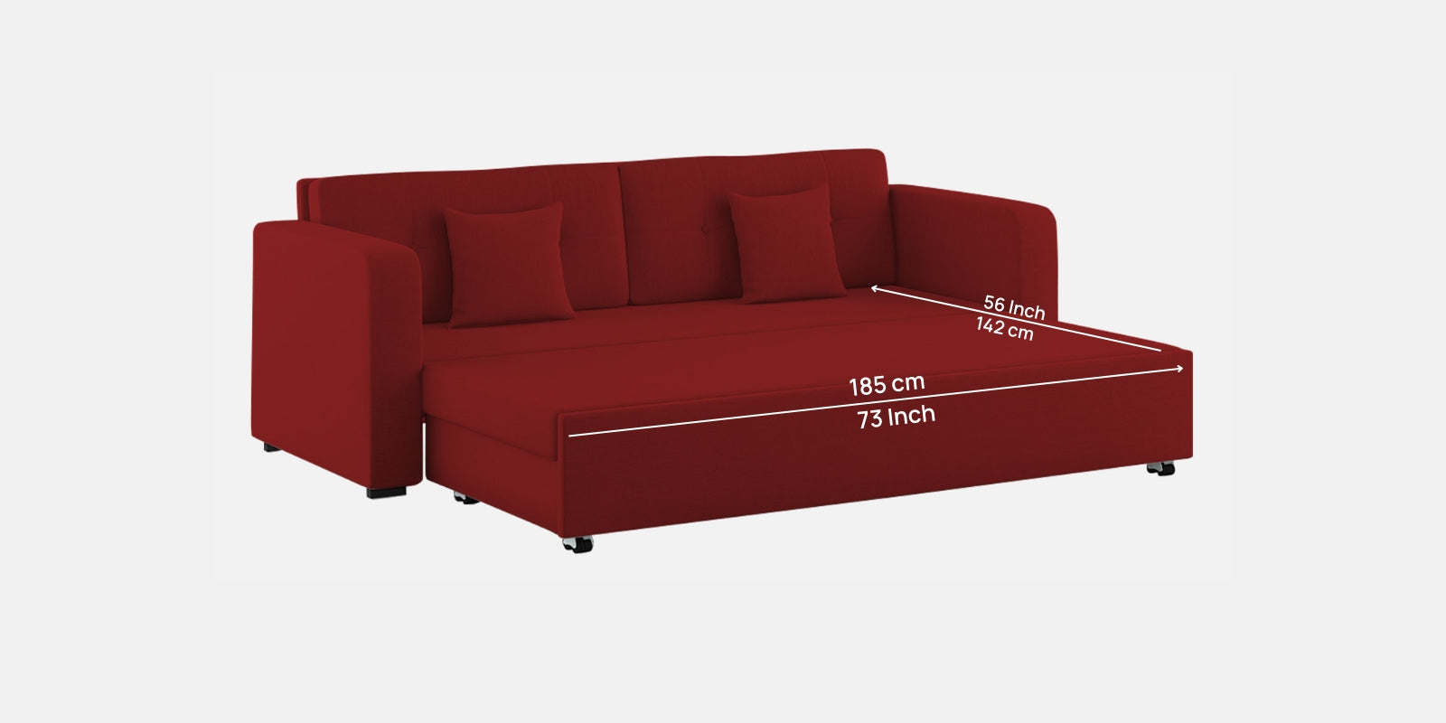 Rocky Fabric 3 Seater Pull Out Sofa Cum Bed In Blood Maroon Colour With Storage