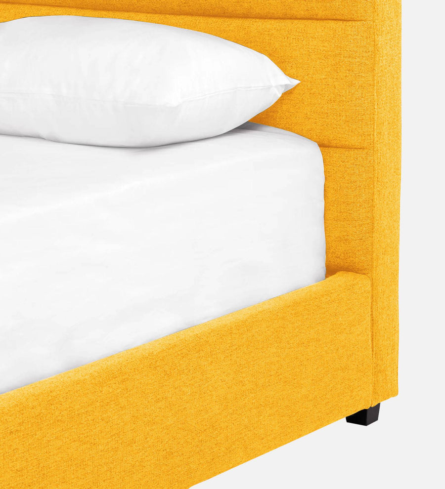 Pollen Fabric Upholstered Queen Size Bed In Bold Yellow Colour - Febonic Living