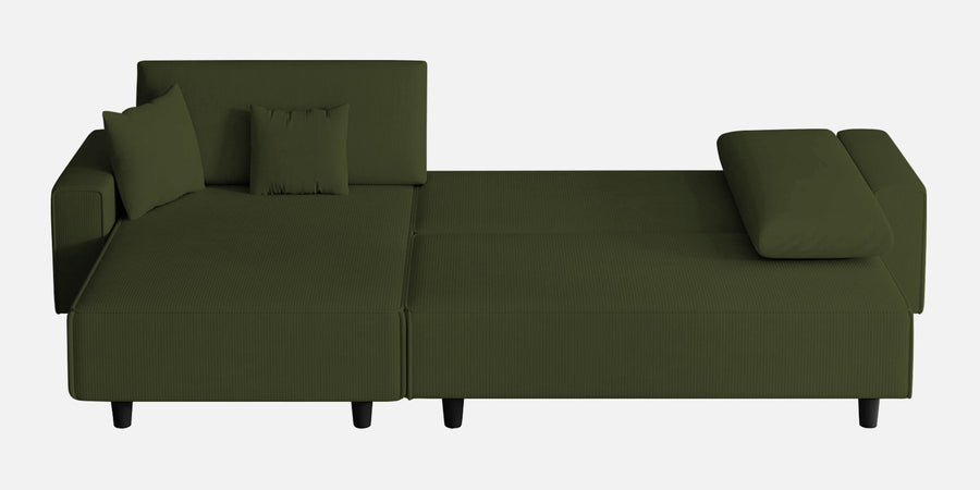 Peach Fabric Rhs 6 Seater Sofa Cum Bed With Storage In Olive Green Colour - Febonic Living