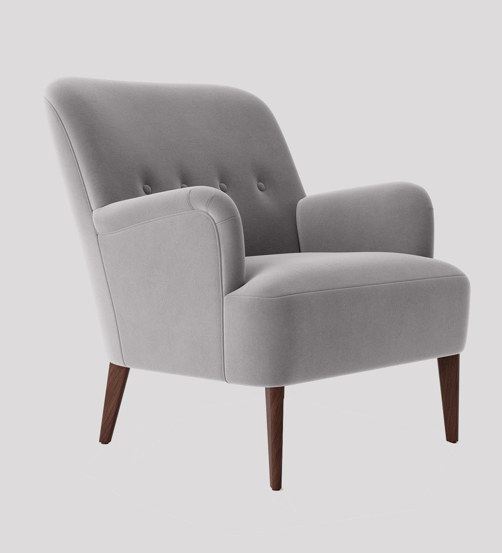 Zews Velvet Fabric 1 Seater Wing Chair in Concrete Grey Colour