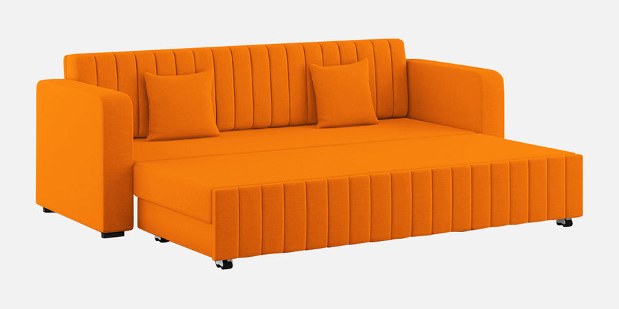 Calra Fabric 3 Seater Pull Out Sofa Cum Bed In Vivid Orange Colour With Storage - Febonic Living