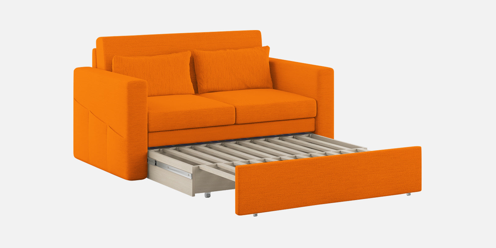 River Fabric 2 Seater Pull Out Sofa Cum Bed In Vivid Orange Colour