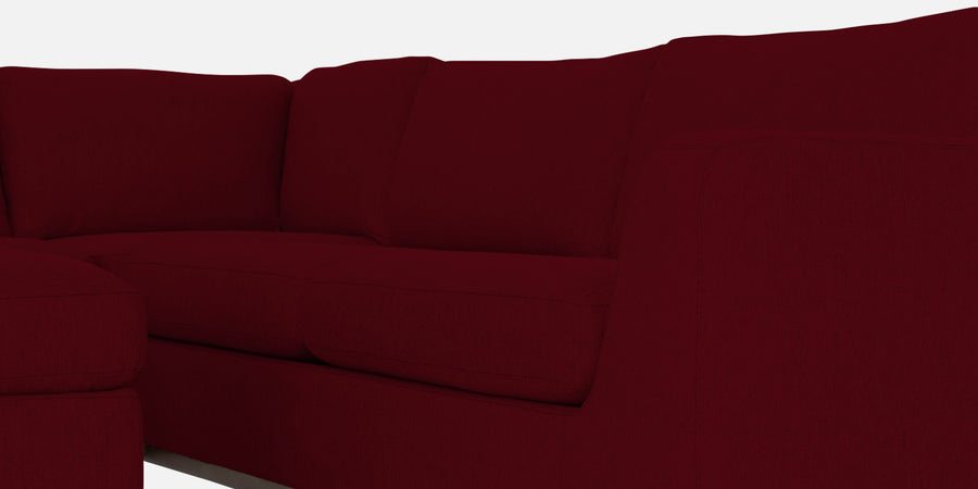 Freedom Velvet 6 Seater Rhs Corner Sofa In Cherry Red Colour With Ottoman - Febonic Living
