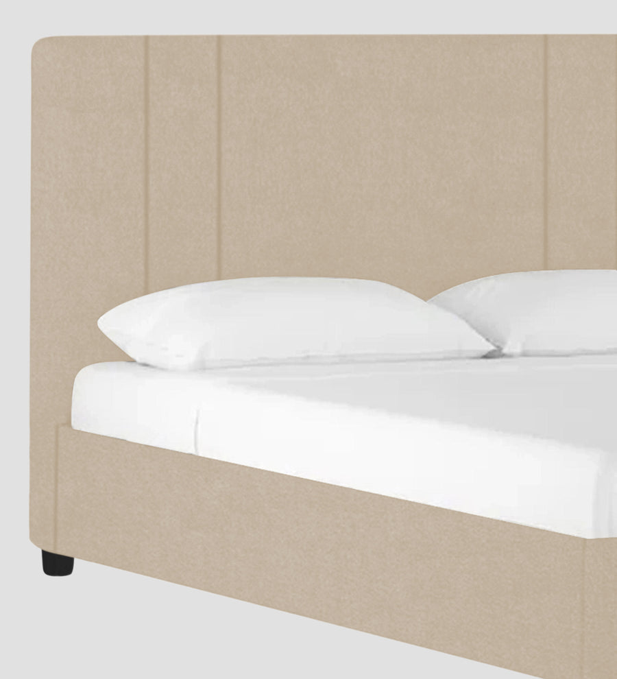 Asyra Velvet Upholstered King Size Bed In Cream Beige Colour With Box Storage - Febonic Living