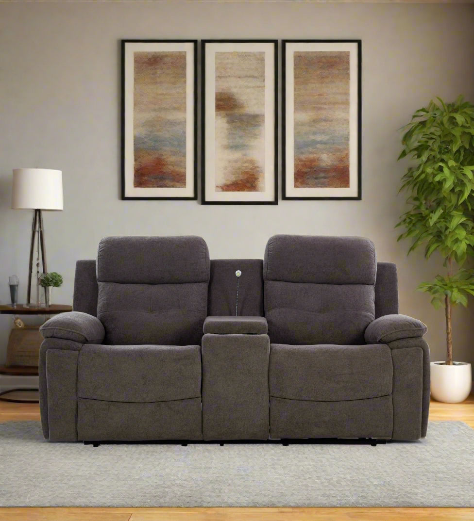 Sidra Boucle 2 Seater Motorized Recliner in Grey Colour