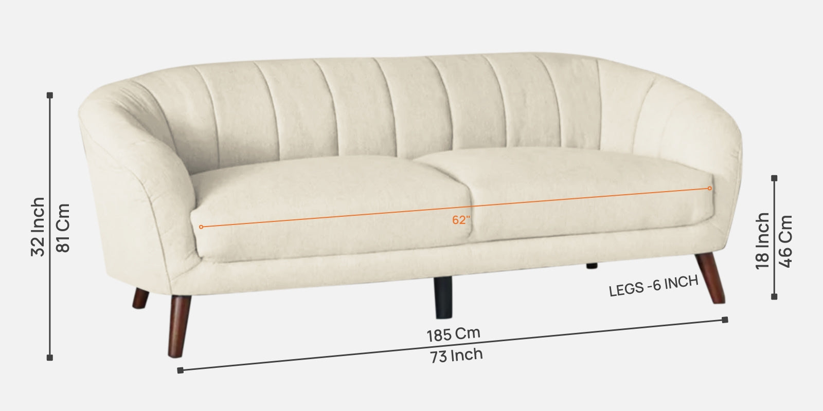 Benjamin Fabric 3 Seater Sofa in Ivory Cream Colour