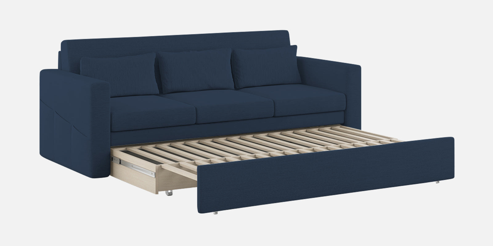 River Fabric 3 Seater Pull Out Sofa Cum Bed In Denim Blue Colour