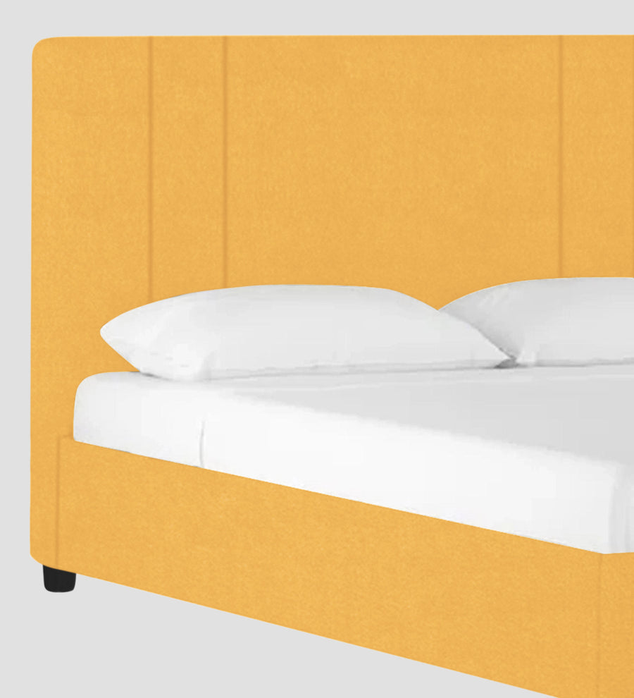 Asyra Velvet Upholstered King Size Bed In Turmeric Yellow Colour With Box Storage - Febonic Living