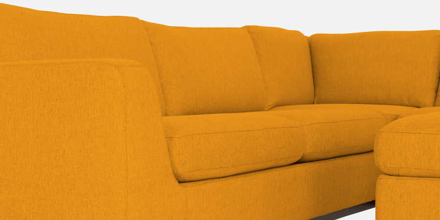Freedom Velvet 6 Seater Lhs Corner Sofa In Safforn Yellow Colour With Ottoman - Febonic Living